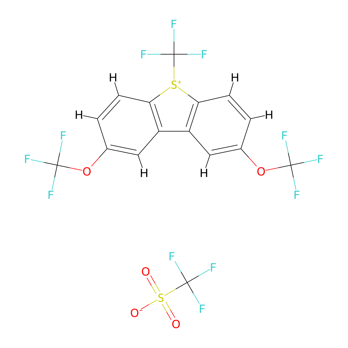 S-Trifluoromethyl-2,8-bis(trifluoromethoxy)dibenzothiophenium Triflate molecular structure, CAS 2833773-70-7