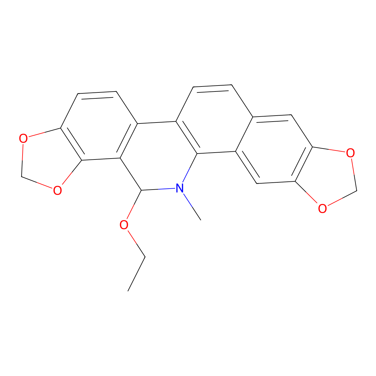 14-Ethoxy-13-methyl-13,14-dihydro-(1,3)dioxolo(4',5':4,5)benzo(1,2-c)(1,3)dioxolo(4,5-i)phenanthridine molecular structure, CAS 28342-31-6