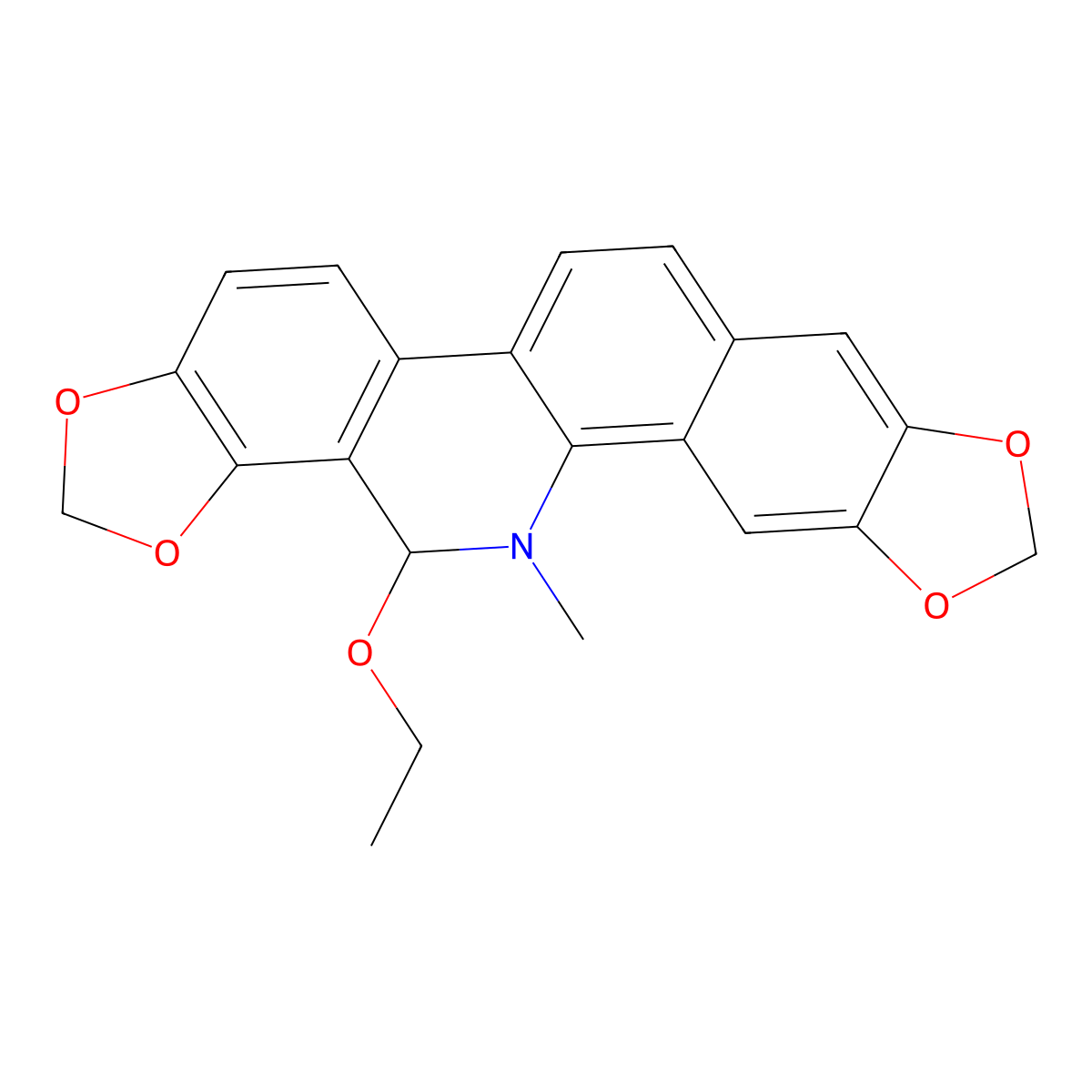 14-Ethoxy-13-methyl-13,14-dihydro-(1,3)dioxolo(4',5':4,5)benzo(1,2-c)(1,3)dioxolo(4,5-i)phenanthridine molecular structure, CAS 28342-31-6