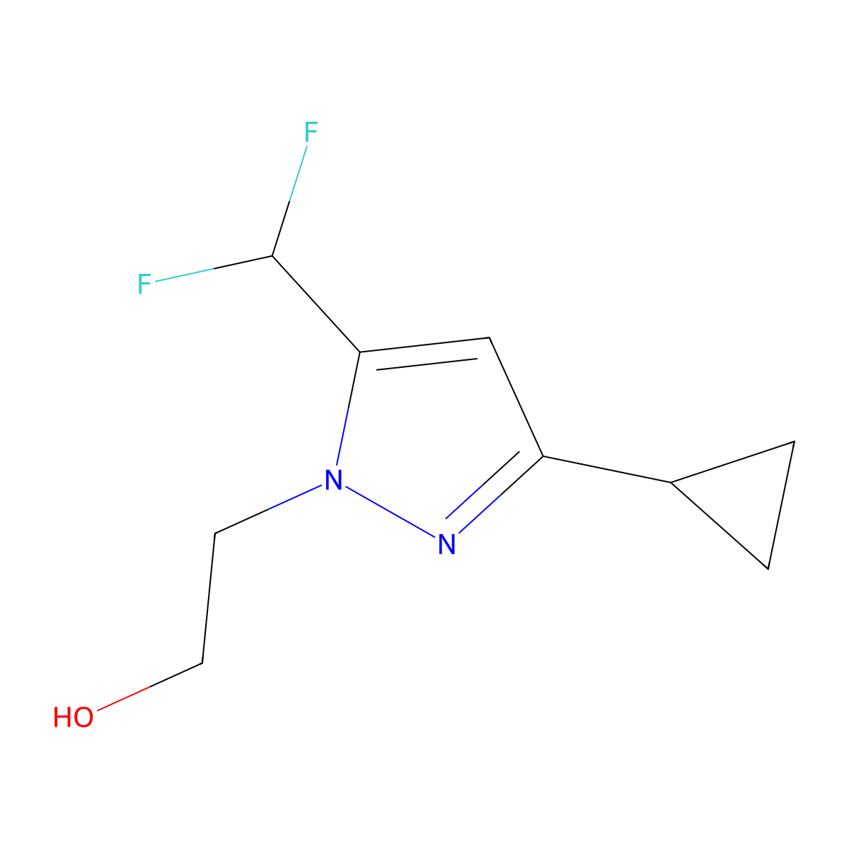 2-[3-cyclopropyl-5-(difluoromethyl)-1H-pyrazol-1-yl]ethanol molecular structure, CAS 2834720-91-9