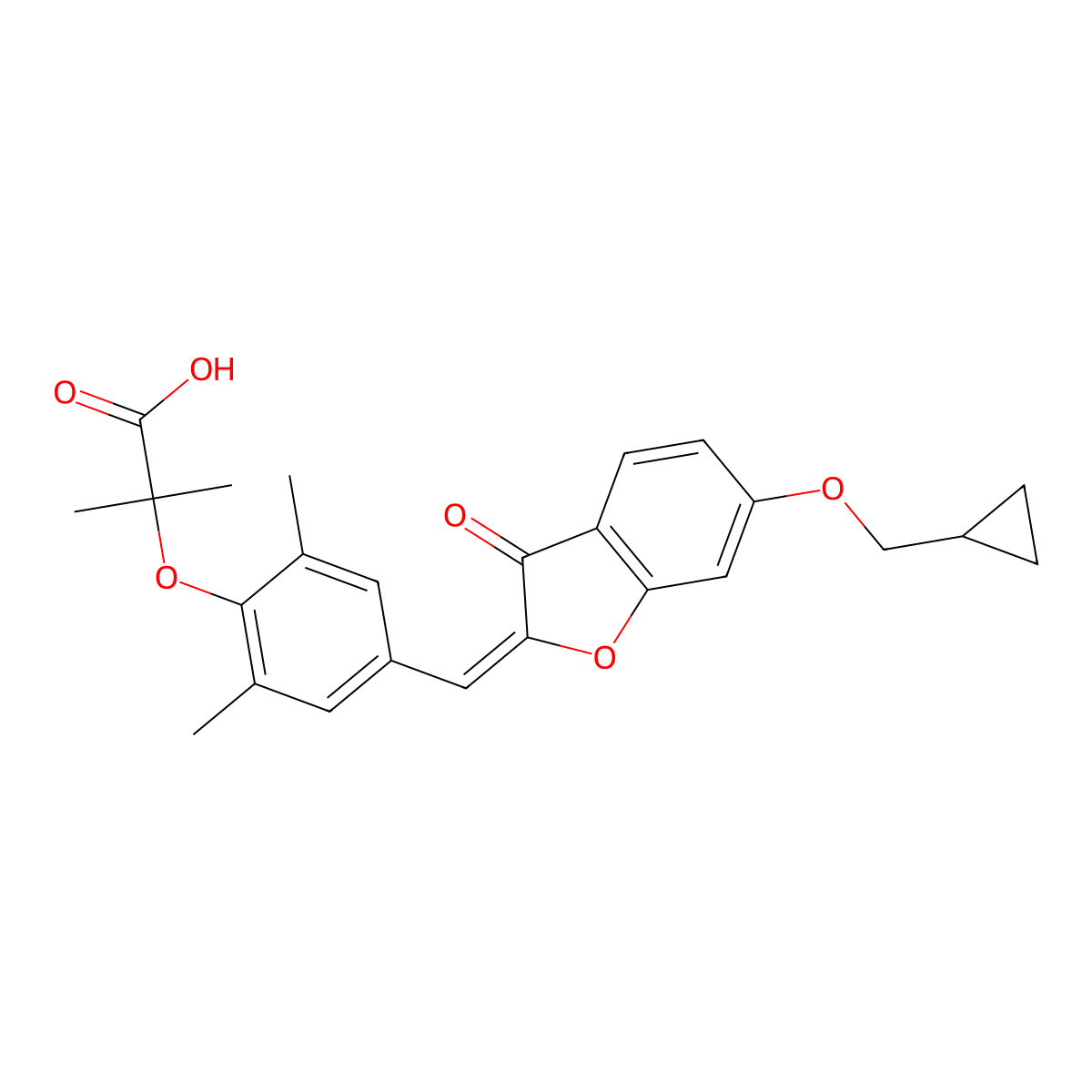 2-[4-[(Z)-[6-(cyclopropylmethoxy)-3-oxo-1-benzofuran-2-ylidene]methyl]-2,6-dimethylphenoxy]-2-methylpropanoic acid molecular structure, CAS 2834727-04-5