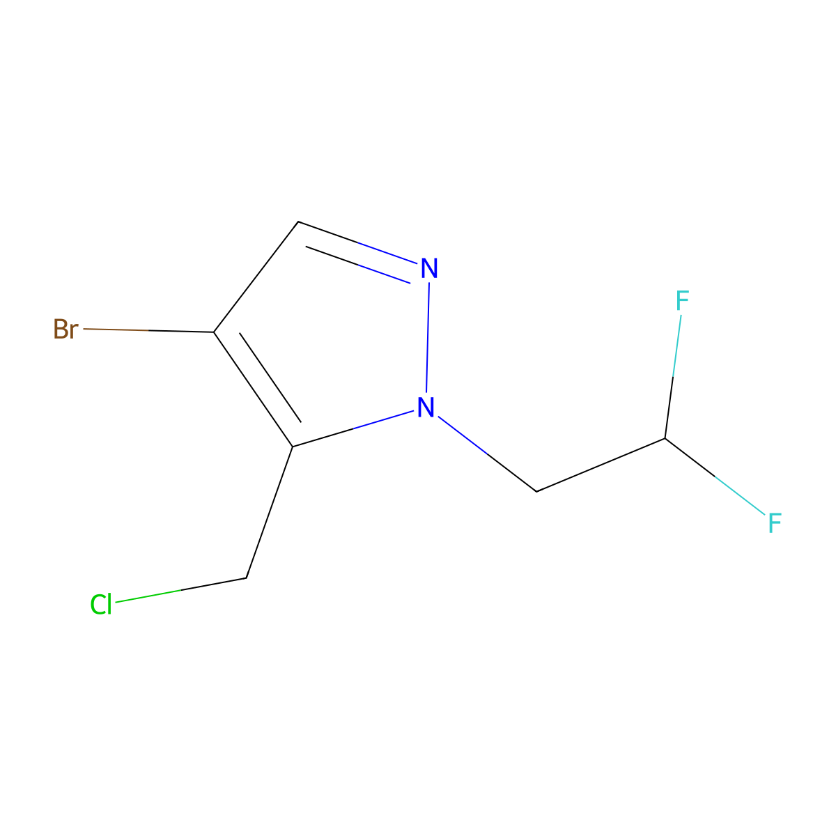 4-bromo-5-(chloromethyl)-1-(2,2-difluoroethyl)-1H-pyrazole molecular structure, CAS 2835195-14-5