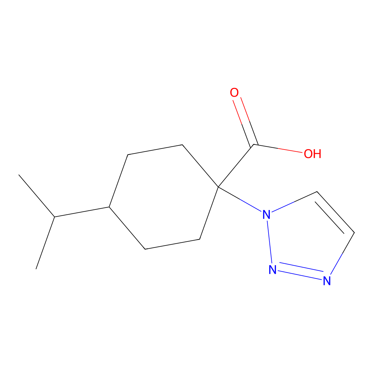 4-(propan-2-yl)-1-(1H-1,2,3-triazol-1-yl)cyclohexane-1-carboxylic acid, Mixture of diastereomers molecular structure, CAS 2835195-43-0
