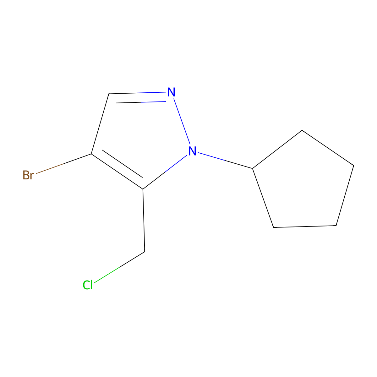 4-bromo-5-(chloromethyl)-1-cyclopentyl-1H-pyrazole molecular structure, CAS 2835197-08-3