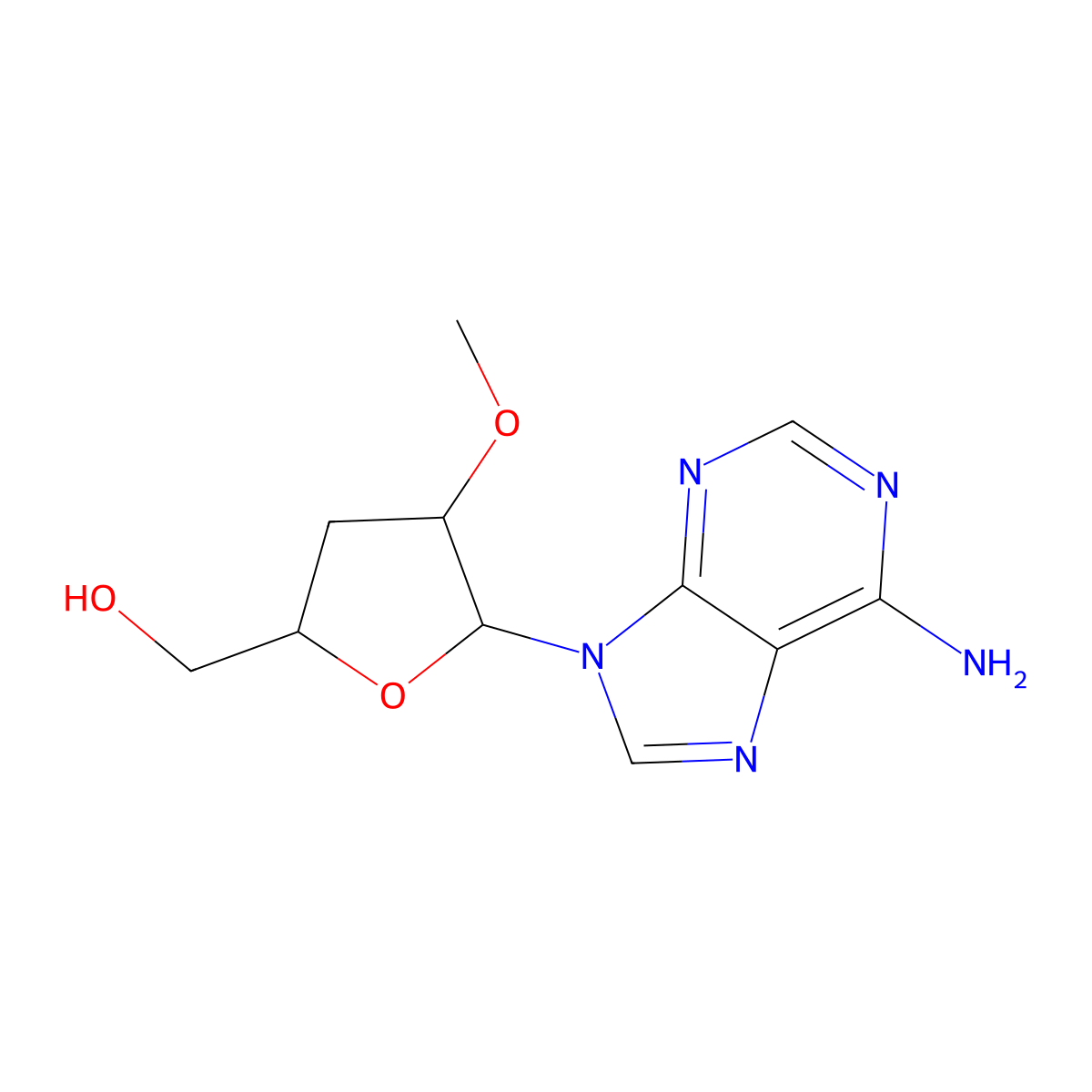 2'-O-Methyl-3'-deoxyadenosine molecular structure, CAS 28361-08-2
