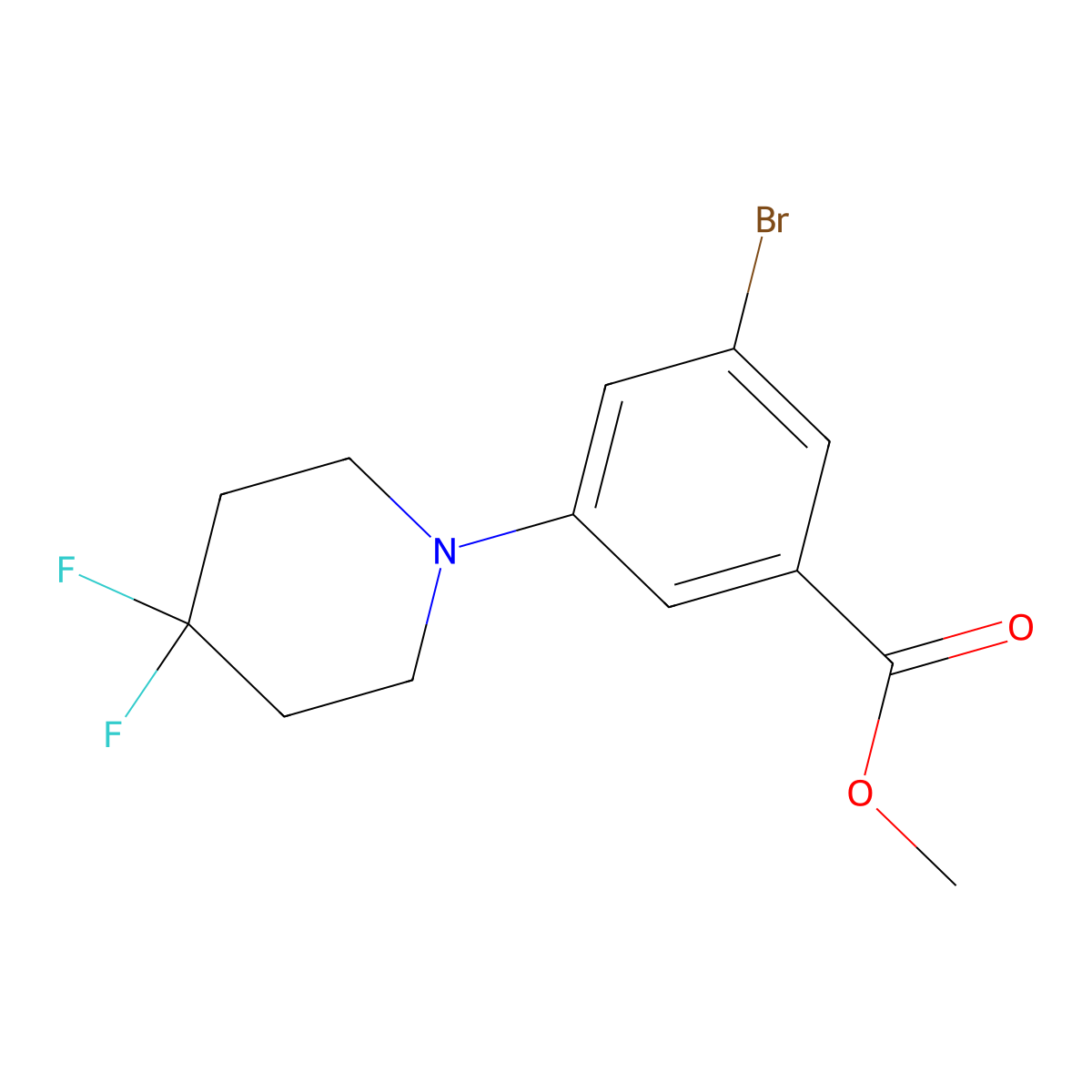 Methyl 3-bromo-5-(4,4-difluoropiperidin-1-yl)benzoate molecular structure, CAS 2836399-77-8