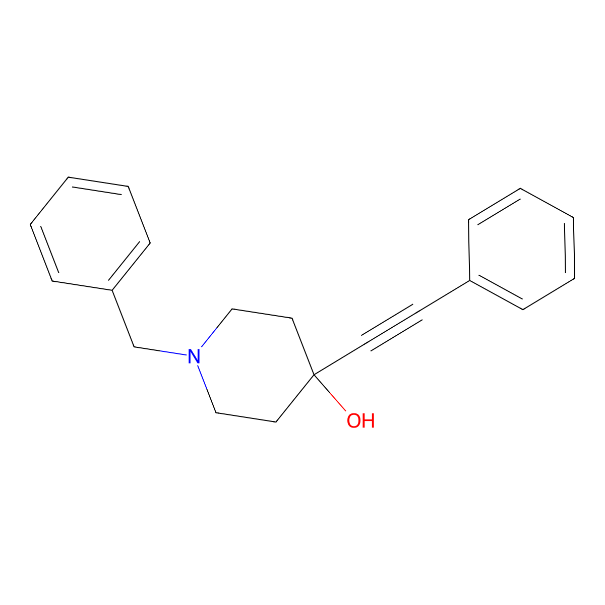 1-Benzyl-4-(2-phenylethynyl)piperidin-4-ol molecular structure, CAS 28365-00-6