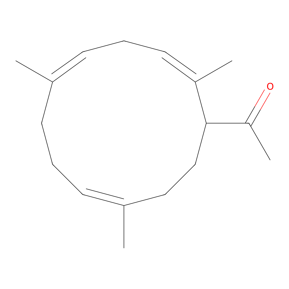 Methyl 2,6,10-trimethylcyclododeca-2,5,9-trien-1-yl ketone molecular structure, CAS 28371-99-5