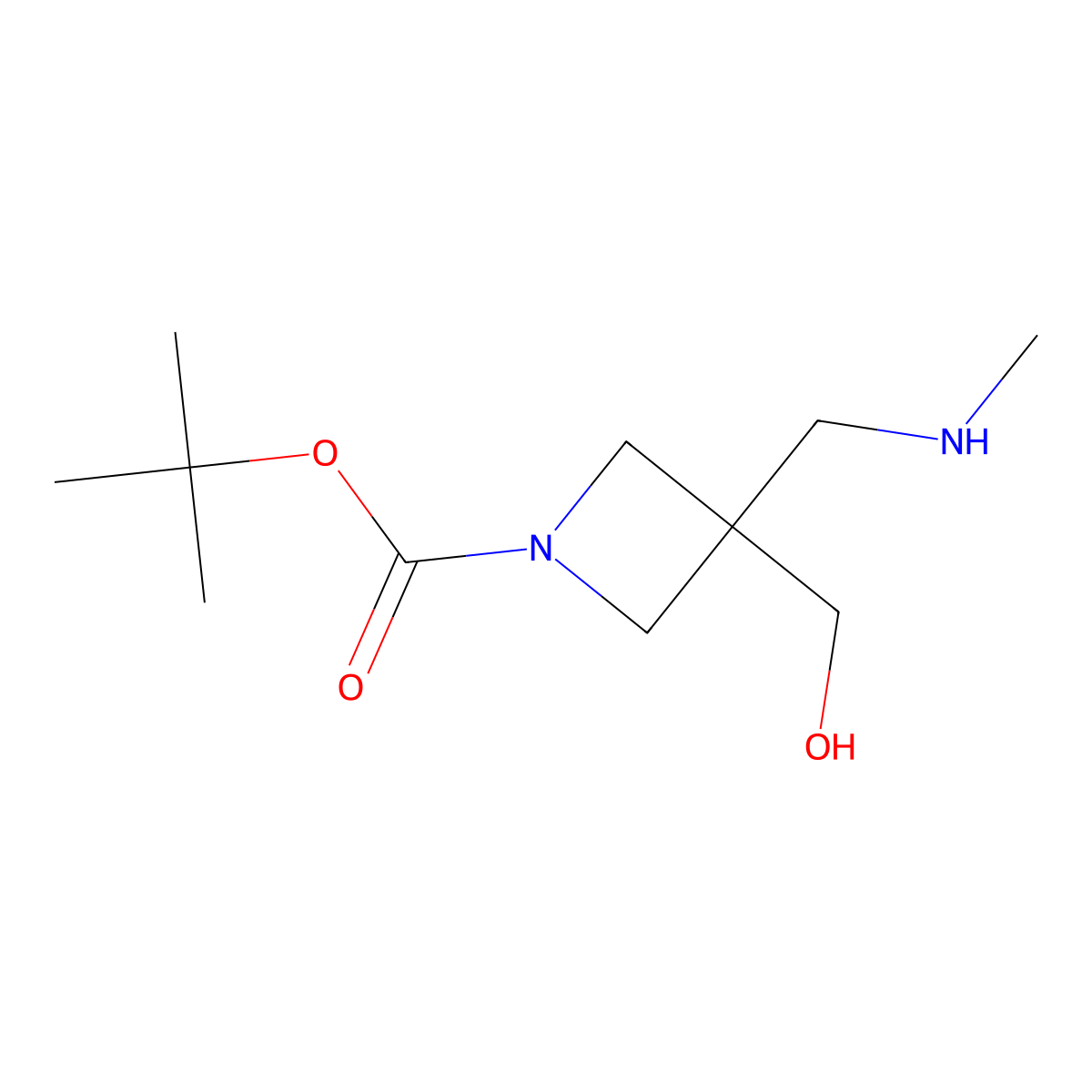 Tert-butyl 3-(hydroxymethyl)-3-(methylaminomethyl)azetidine-1-carboxylate molecular structure, CAS 2837689-25-3