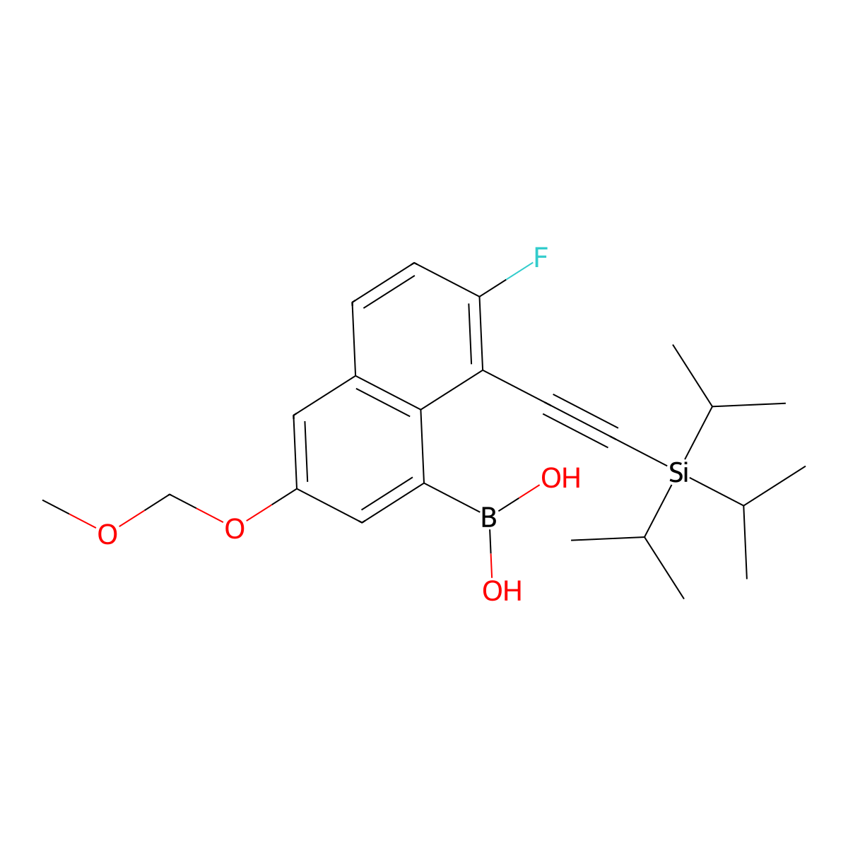 [7-Fluoro-3-(methoxymethoxy)-8-(2-triisopropylsilylethynyl)-1-naphthyl]boronic acid molecular structure, CAS 2837903-73-6