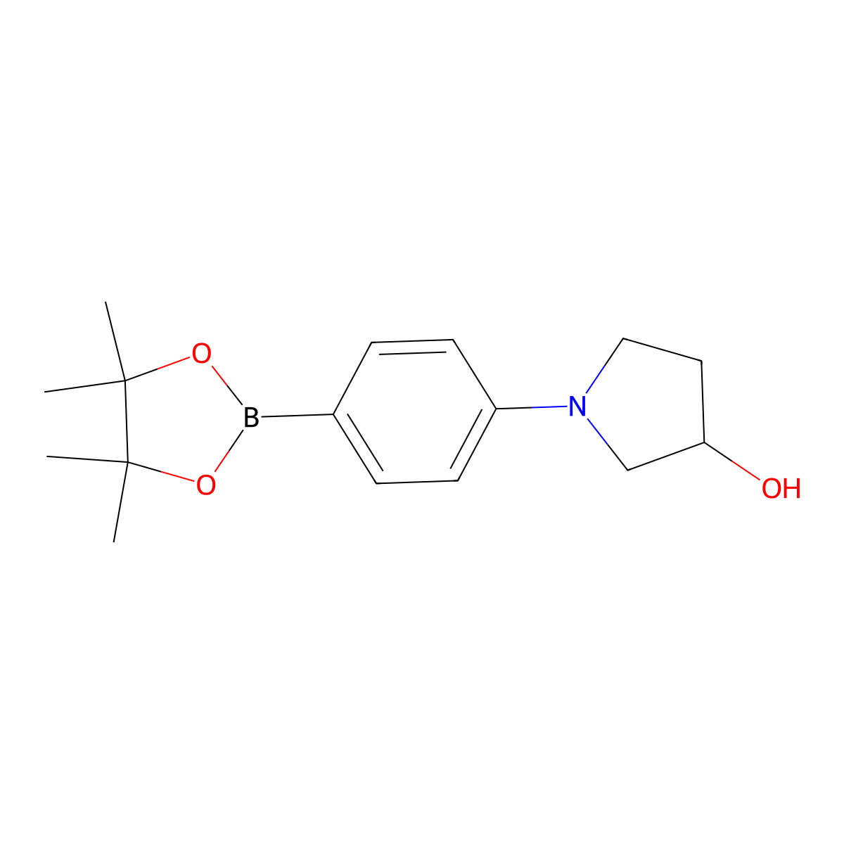 1-[4-(Tetramethyl-1,3,2-dioxaborolan-2-yl)phenyl]pyrrolidin-3-ol molecular structure, CAS 2838445-76-2