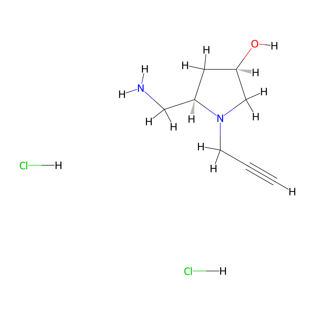 (3R,5R)-5-(aminomethyl)-1-(prop-2-yn-1-yl)pyrrolidin-3-ol dihydrochloride molecular structure, CAS 2839128-82-2