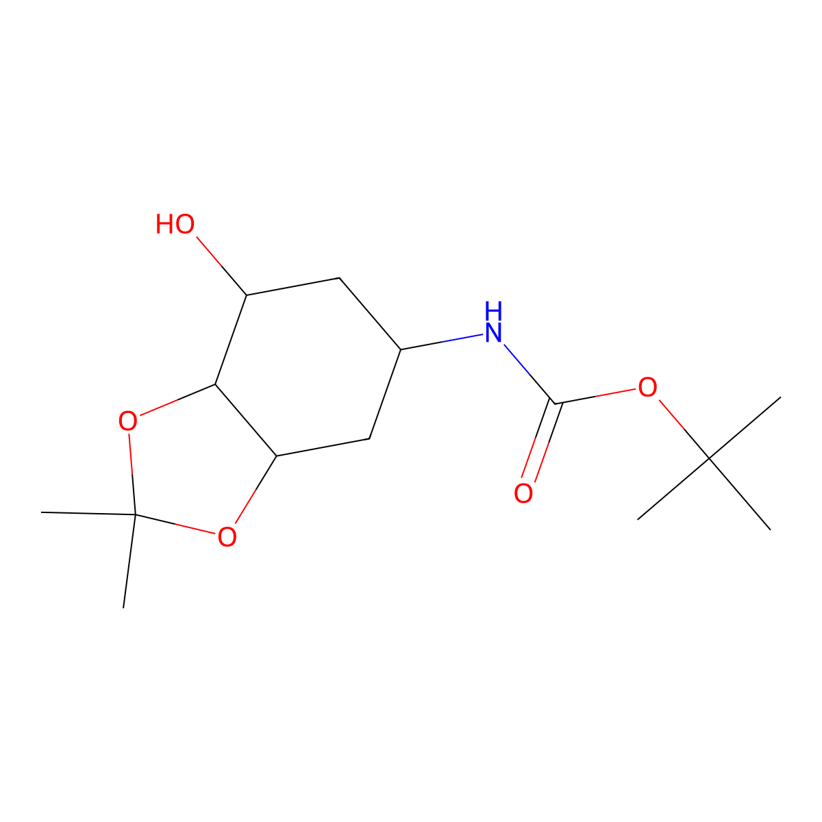tert-butyl N-[(3aR,5S,7R,7aS)-7-hydroxy-2,2-dimethyl-hexahydro-1,3-dioxaindan-5-yl]carbamate molecular structure, CAS 2839128-88-8