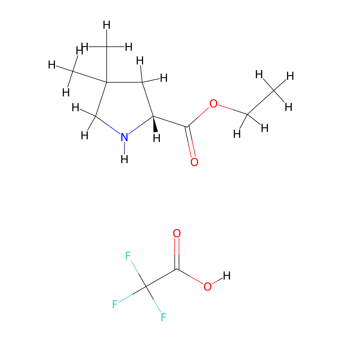 ethyl (2R)-4,4-dimethylpyrrolidine-2-carboxylate; trifluoroacetic acid molecular structure, CAS 2839128-98-0