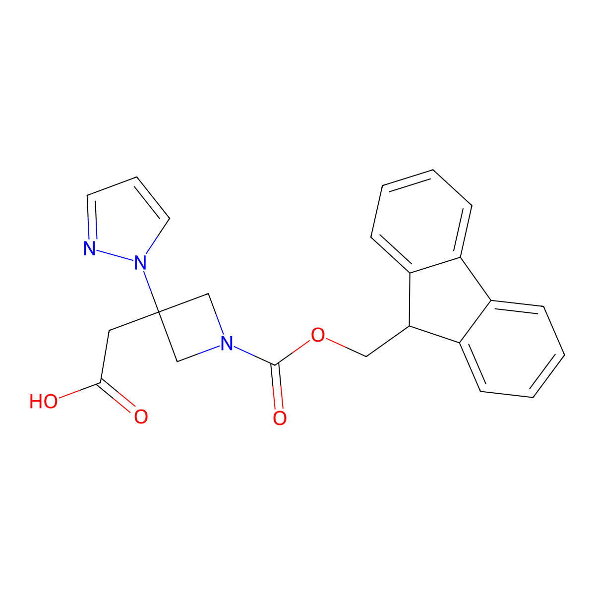 2-(1-{[(9H-fluoren-9-yl)methoxy]carbonyl}-3-(1H-pyrazol-1-yl)azetidin-3-yl)acetic acid molecular structure, CAS 2839138-40-6