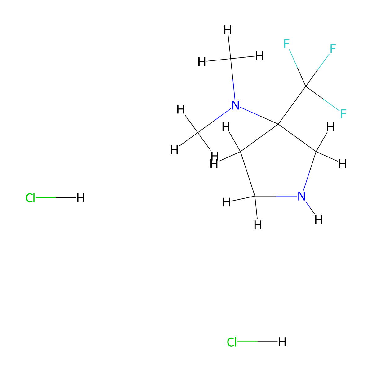 N,N-dimethyl-3-(trifluoromethyl)pyrrolidin-3-amine dihydrochloride molecular structure, CAS 2839138-85-9