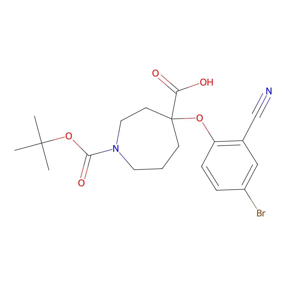 4-(4-Bromo-2-cyanophenoxy)-1-[(tert-butoxy)carbonyl]azepane-4-carboxylic acid molecular structure, CAS 2839139-13-6