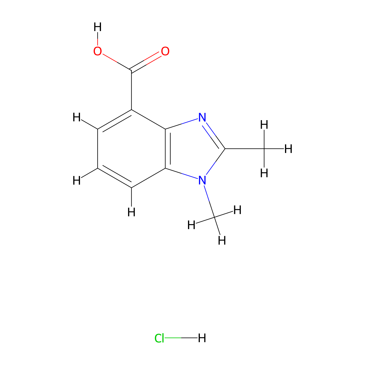 1,2-dimethyl-1H-1,3-benzodiazole-4-carboxylic acid hydrochloride molecular structure, CAS 2839139-40-9