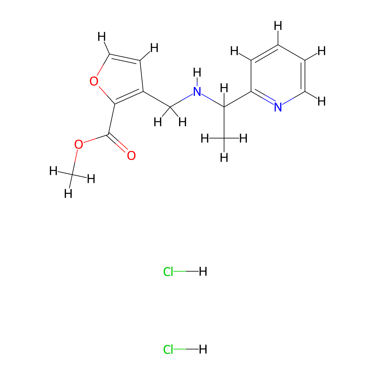Methyl 3-({[1-(pyridin-2-yl)ethyl]amino}methyl)furan-2-carboxylate dihydrochloride molecular structure, CAS 2839139-46-5