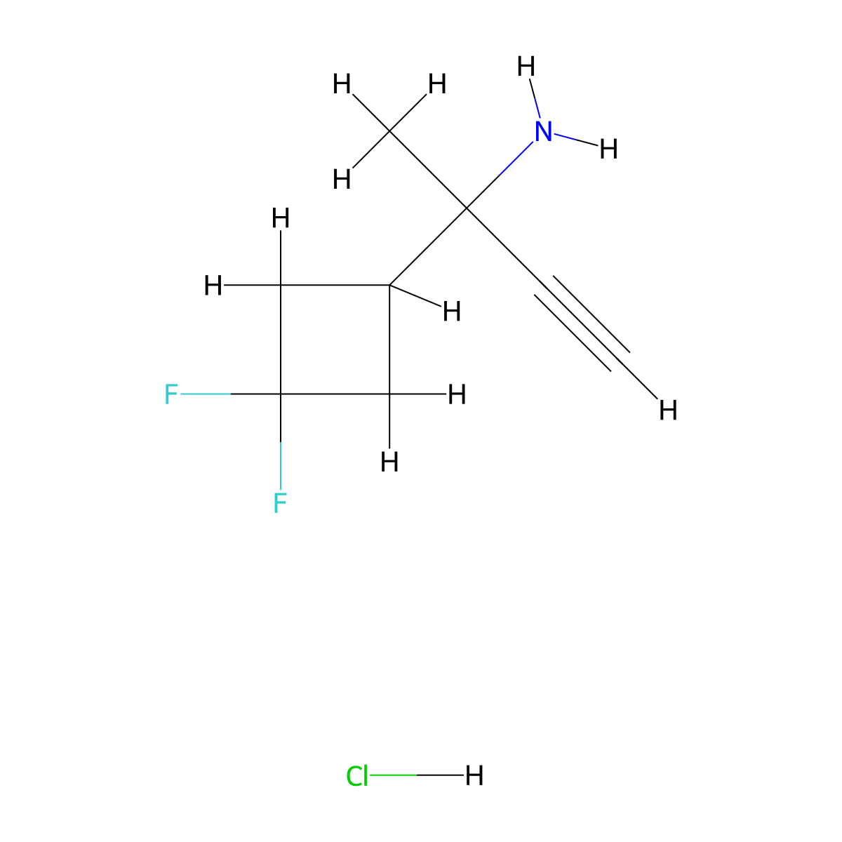 2-(3,3-Difluorocyclobutyl)but-3-yn-2-amine hydrochloride molecular structure, CAS 2839139-48-7