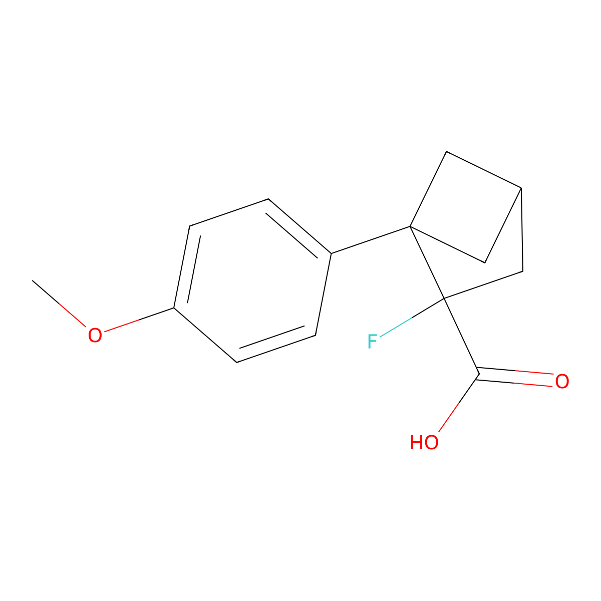 2-Fluoro-1-(4-methoxyphenyl)bicyclo[2.1.1]hexane-2-carboxylic acid molecular structure, CAS 2839139-63-6