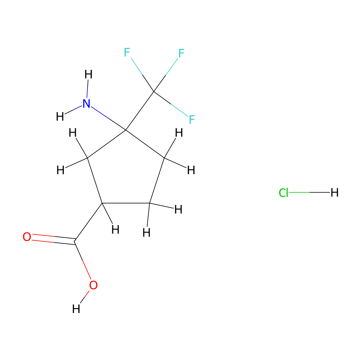 3-Amino-3-(trifluoromethyl)cyclopentanecarboxylic acid hydrochloride molecular structure, CAS 2839143-04-1
