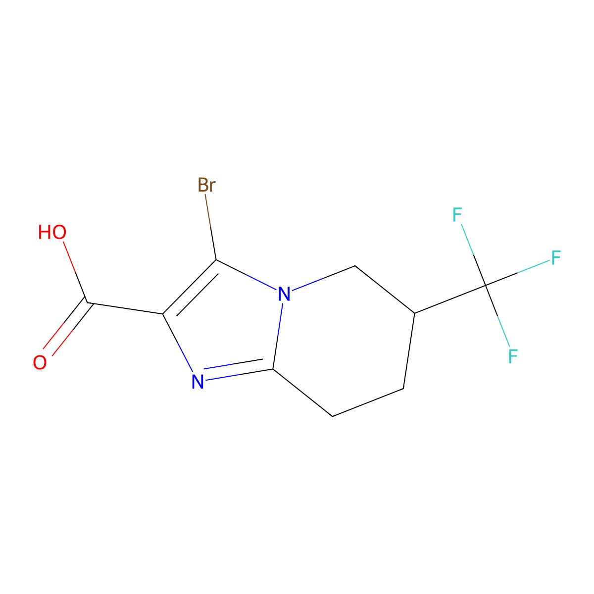 3-bromo-6-(trifluoromethyl)-5H,6H,7H,8H-imidazo[1,2-a]pyridine-2-carboxylic acid molecular structure, CAS 2839143-14-3