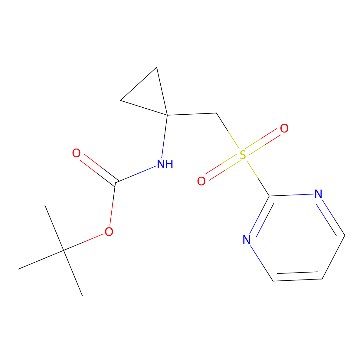 tert-butylN-{1-[(pyrimidine-2-sulfonyl)methyl]cyclopropyl}carbamate molecular structure, CAS 2839143-20-1