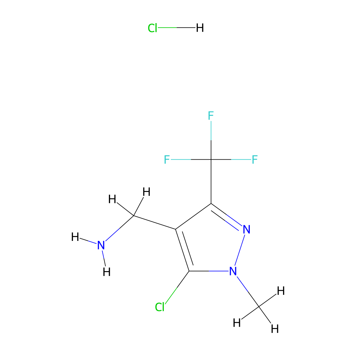 1-[5-chloro-1-methyl-3-(trifluoromethyl)-1H-pyrazol-4-yl]methanamine hydrochloride molecular structure, CAS 2839143-32-5