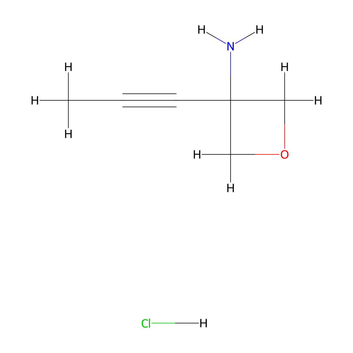 3-(Prop-1-yn-1-yl)oxetan-3-amine hydrochloride molecular structure, CAS 2839143-34-7