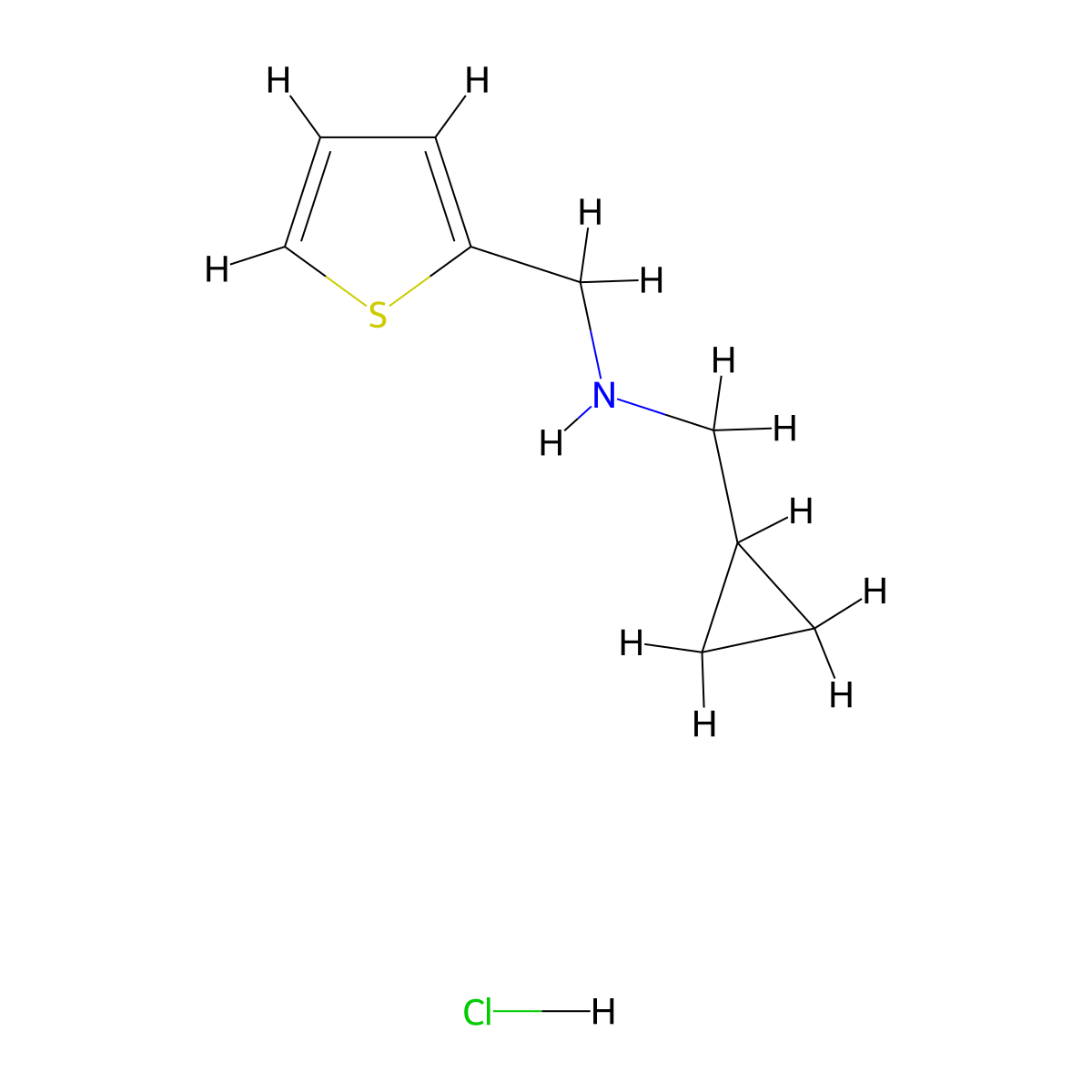 (Cyclopropylmethyl)[(thiophen-2-yl)methyl]aminehydrochloride molecular structure, CAS 2839143-59-6