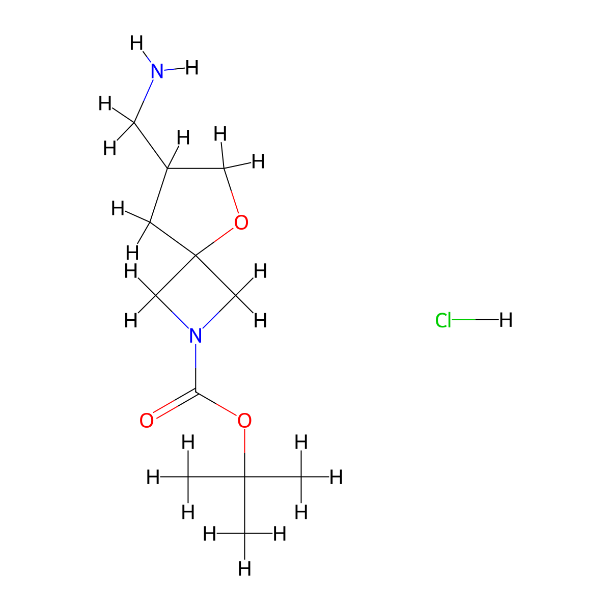 Tert-butyl 7-(aminomethyl)-5-oxa-2-azaspiro[3.4]octane-2-carboxylate hydrochloride molecular structure, CAS 2839143-77-8