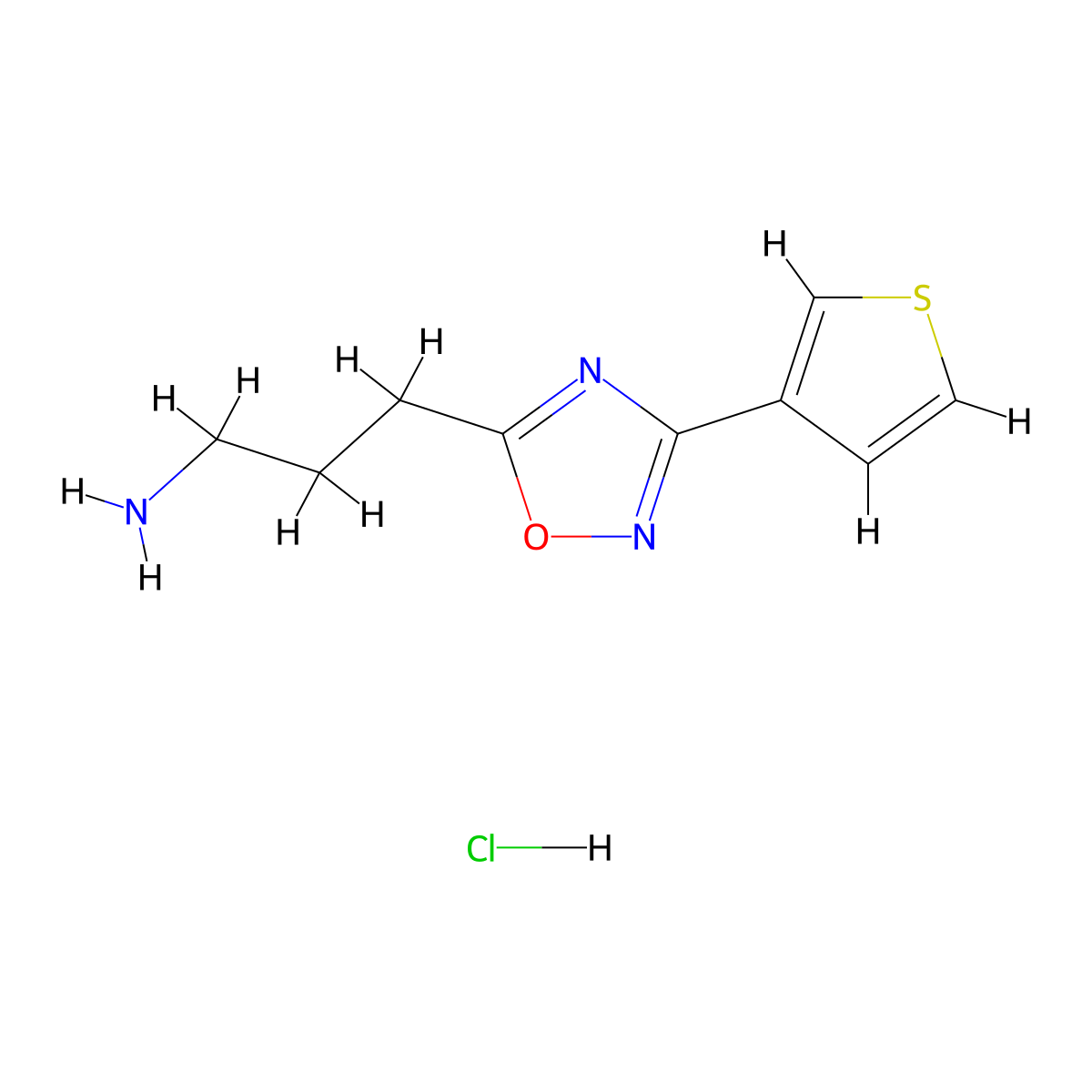 3-[3-(Thiophen-3-yl)-1,2,4-oxadiazol-5-yl]propan-1-amine hydrochloride molecular structure, CAS 2839144-03-3