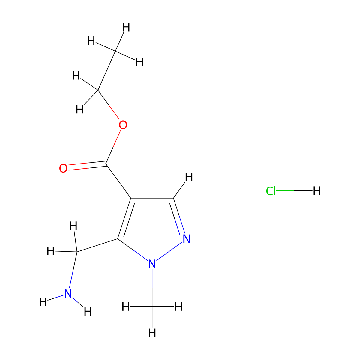 ethyl 5-(aminomethyl)-1-methyl-1H-pyrazole-4-carboxylate hydrochloride molecular structure, CAS 2839144-08-8