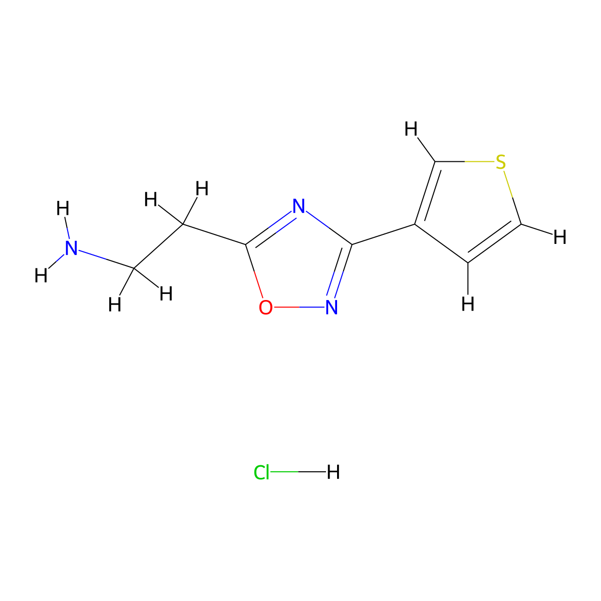 2-[3-(Thiophen-3-yl)-1,2,4-oxadiazol-5-yl]ethan-1-aminehydrochloride molecular structure, CAS 2839144-11-3