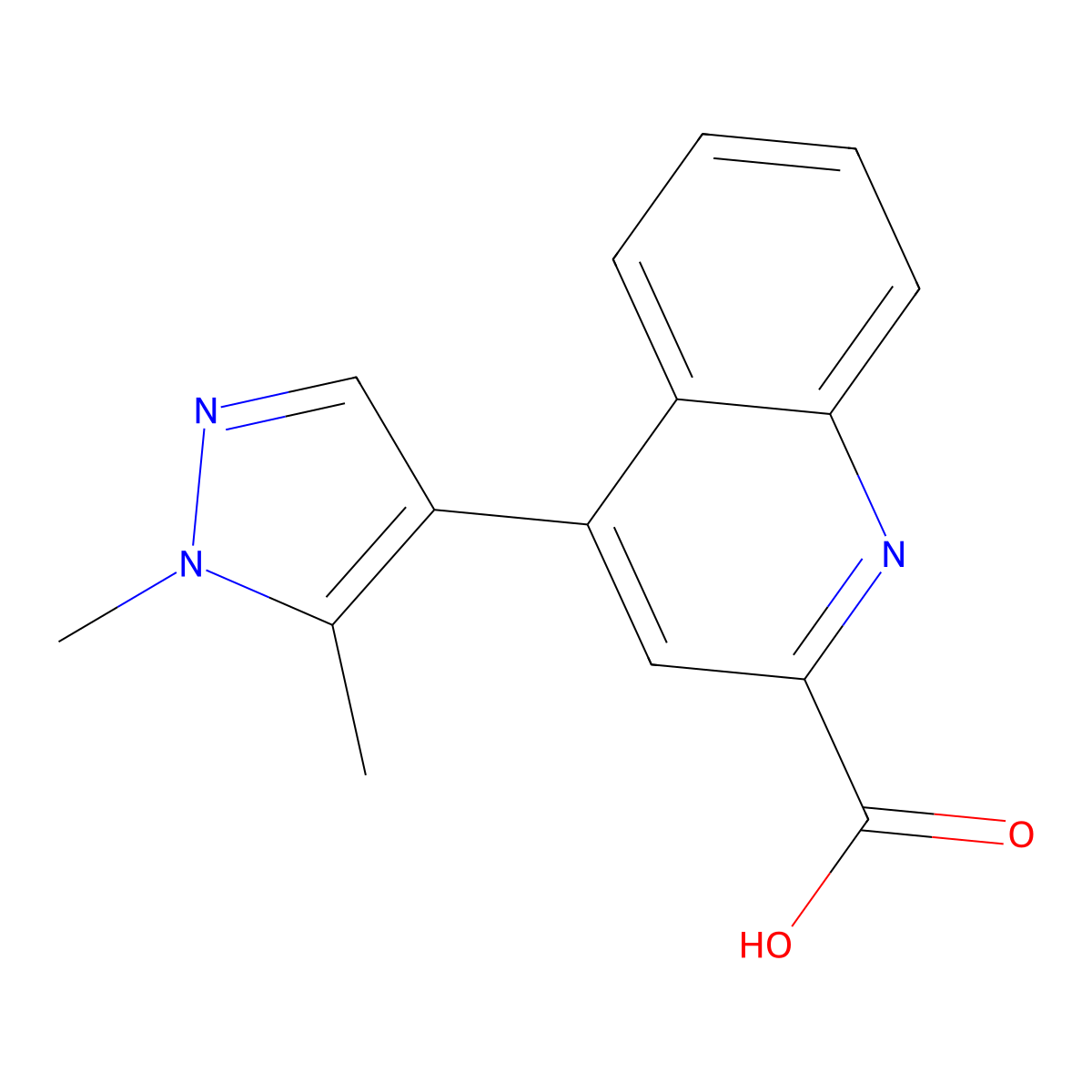 4-(1,5-dimethyl-1H-pyrazol-4-yl)quinoline-2-carboxylic acid molecular structure, CAS 2839144-55-5