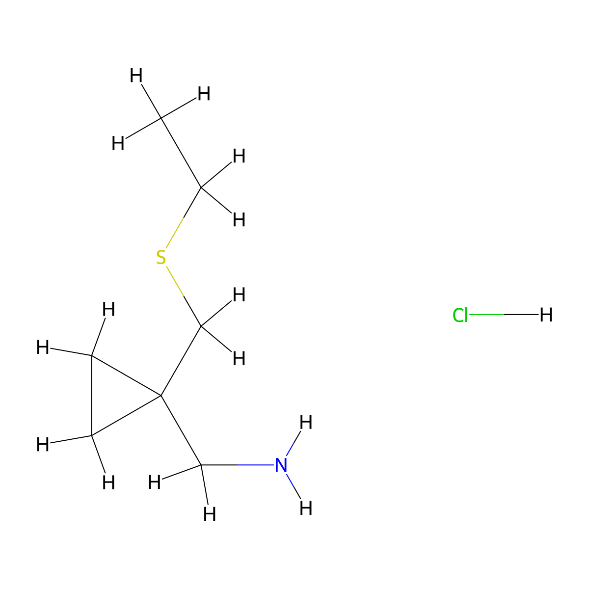 1-{1-[(Ethylsulfanyl)methyl]cyclopropyl}methanamine hydrochloride molecular structure, CAS 2839144-69-1