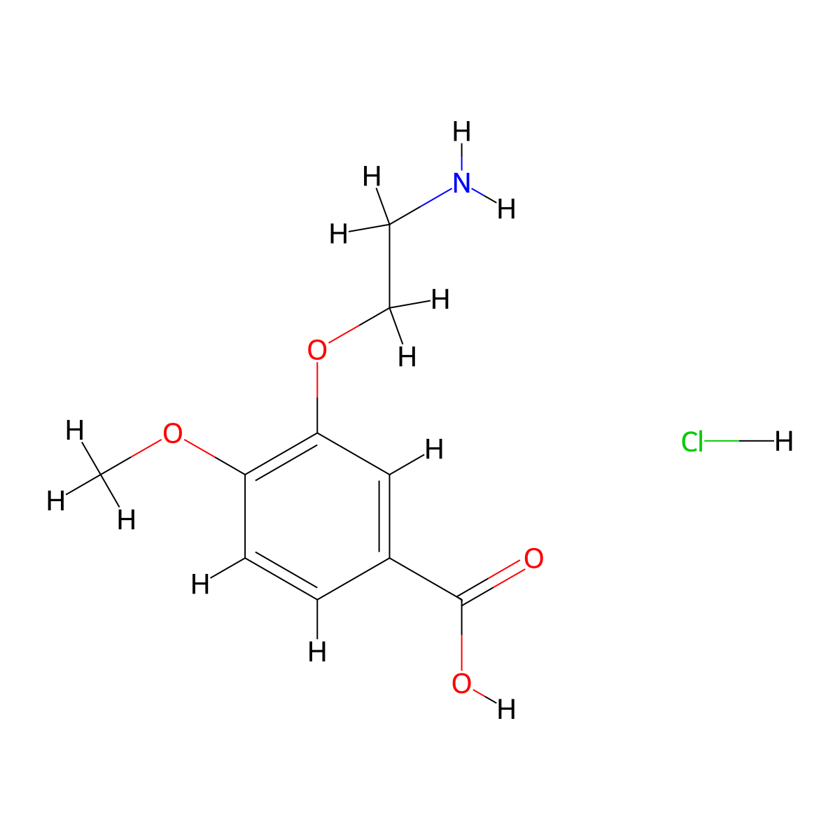 3-(2-Aminoethoxy)-4-methoxybenzoic acid hydrochloride molecular structure, CAS 2839156-18-0