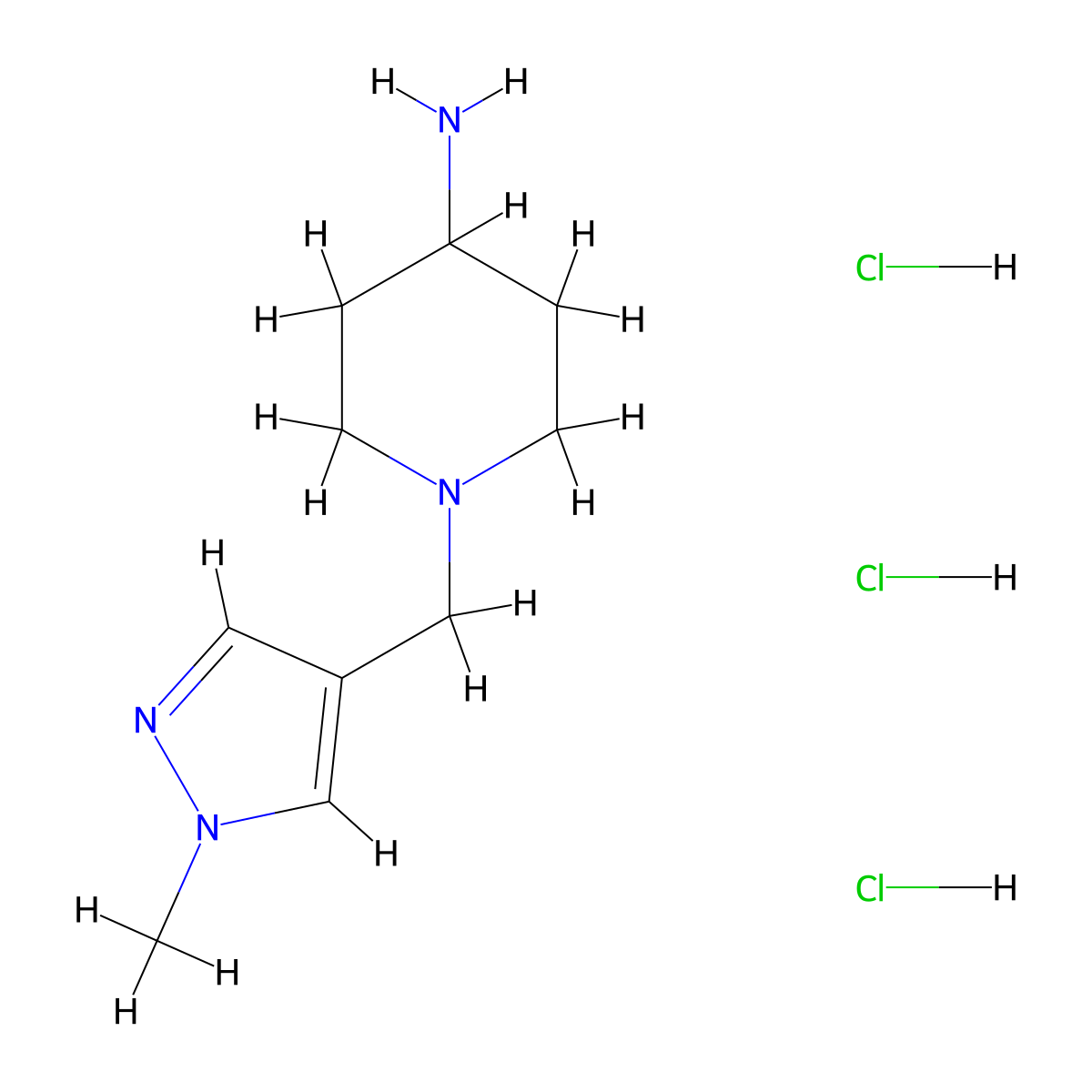 1-[(1-methyl-1H-pyrazol-4-yl)methyl]piperidin-4-aminetrihydrochloride molecular structure, CAS 2839156-19-1