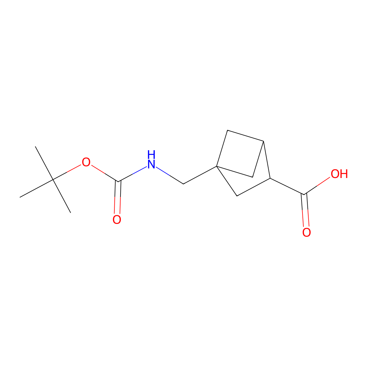 4-((((Tert-butoxy)carbonyl)amino)methyl)bicyclo(2.1.1)hexane-2-carboxylic acid molecular structure, CAS 2839156-24-8