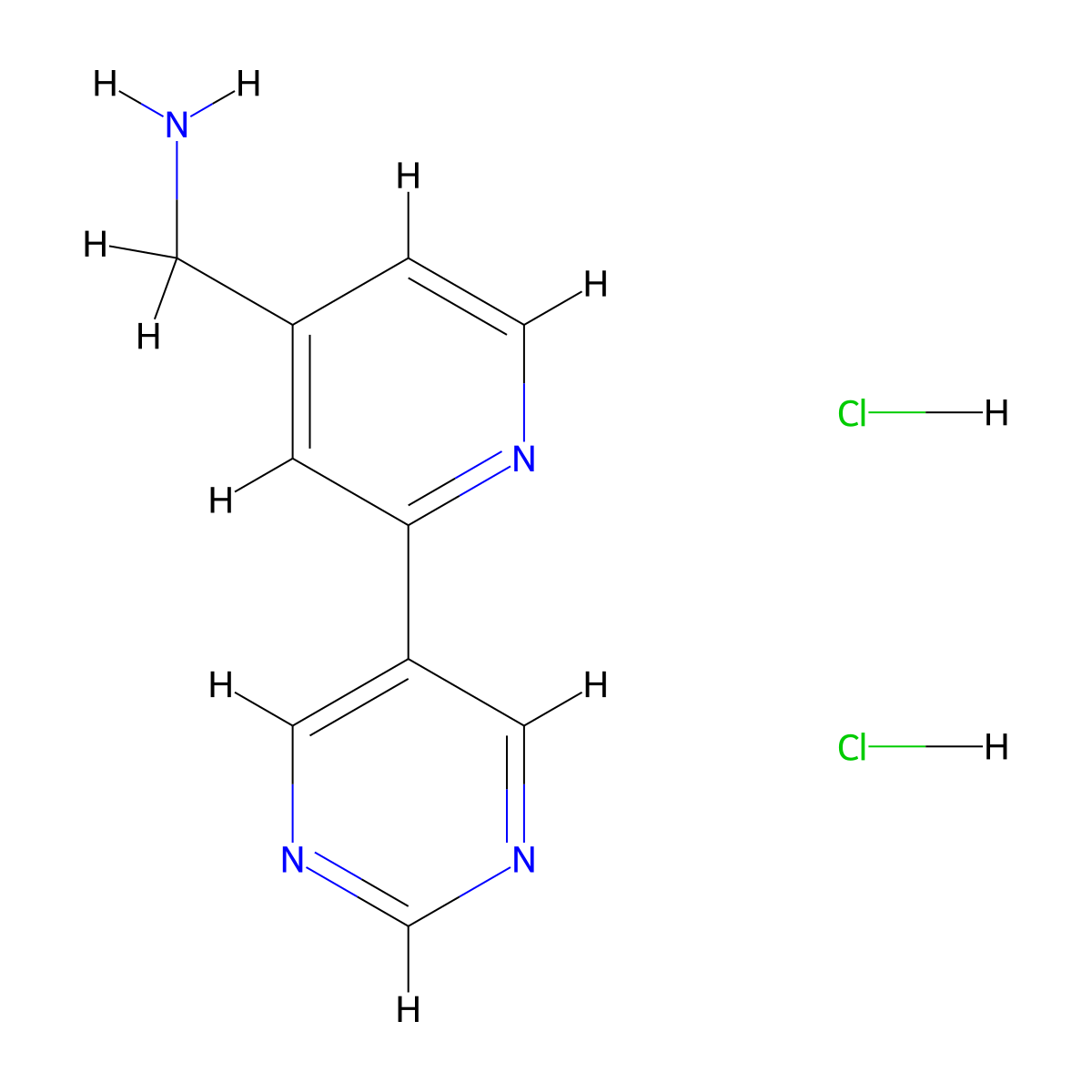 1-[2-(Pyrimidin-5-yl)pyridin-4-yl]methanamine dihydrochloride molecular structure, CAS 2839156-27-1