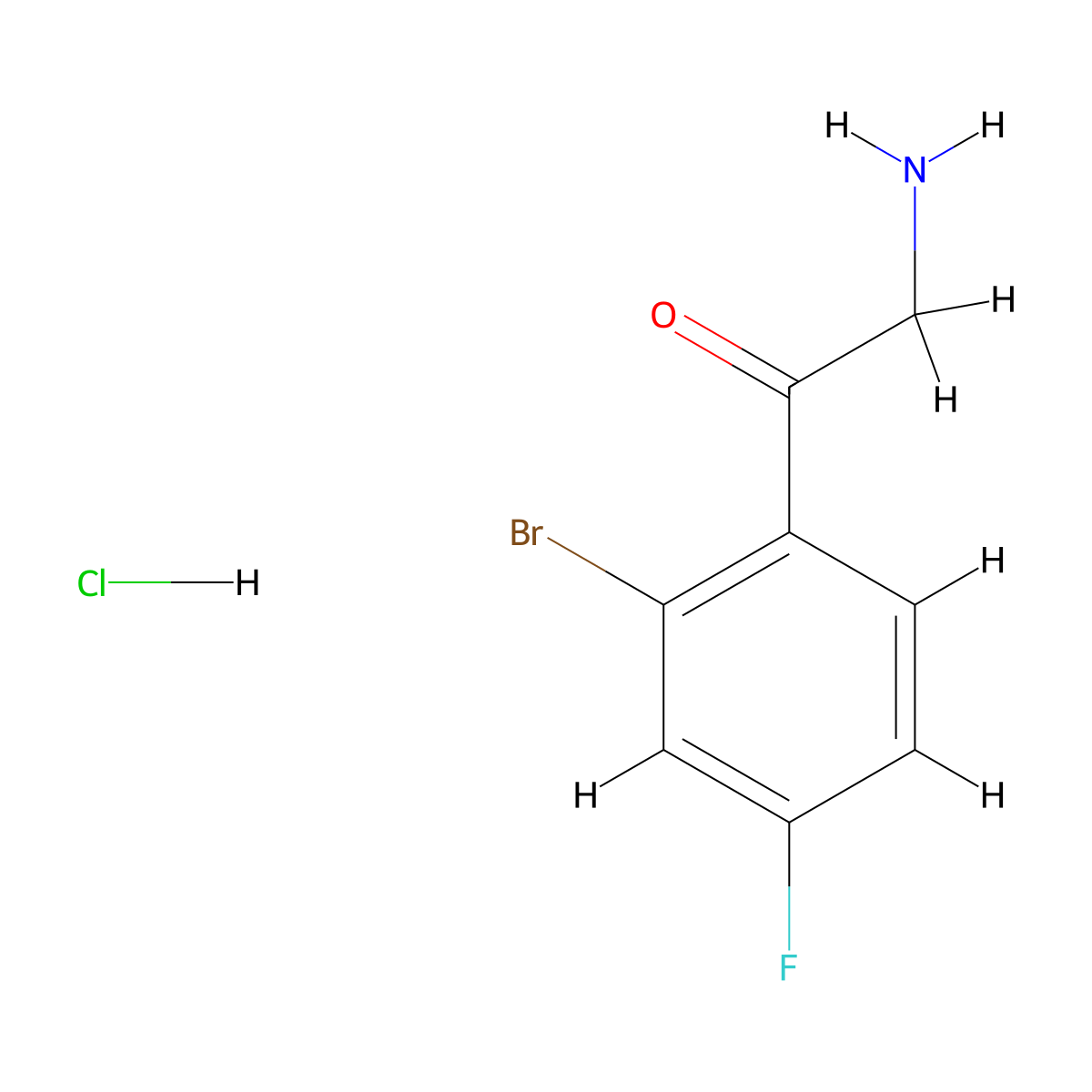 2-Amino-1-(2-bromo-4-fluorophenyl)ethan-1-one hydrochloride molecular structure, CAS 2839156-36-2