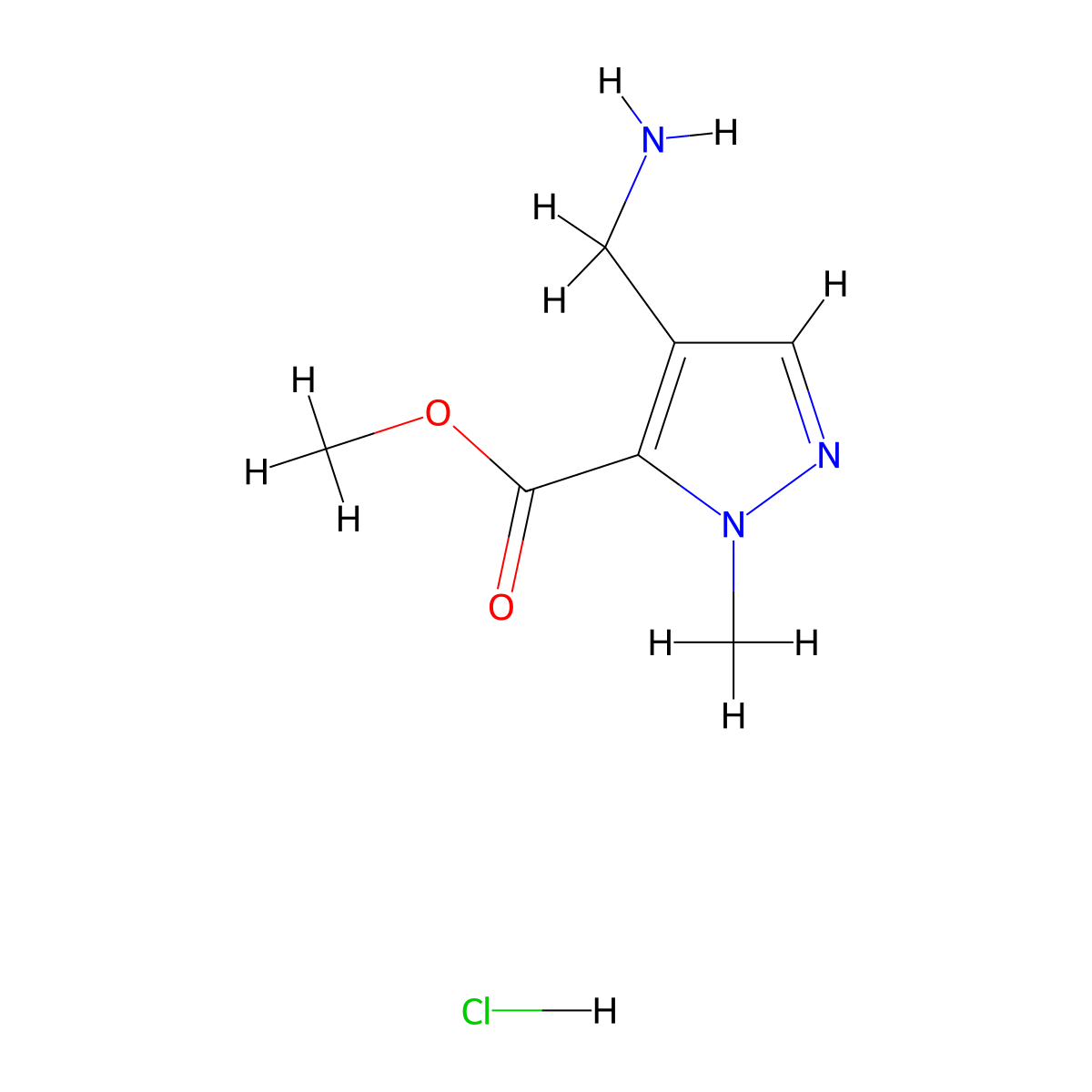 methyl 4-(aminomethyl)-1-methyl-1H-pyrazole-5-carboxylate hydrochloride molecular structure, CAS 2839156-46-4