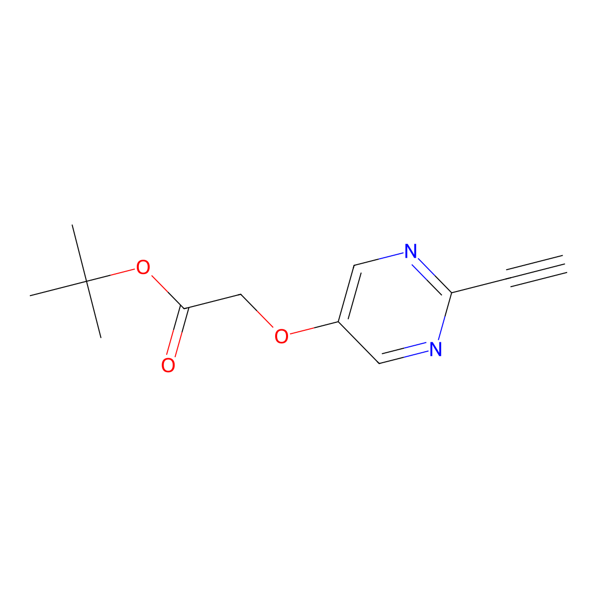 Tert-butyl 2-[(2-ethynylpyrimidin-5-yl)oxy]acetate molecular structure, CAS 2839156-48-6