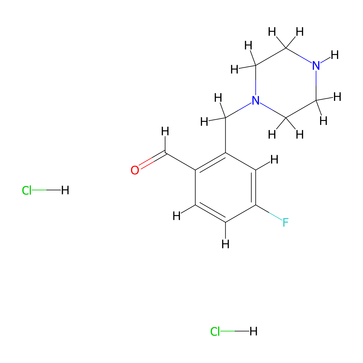 4-Fluoro-2-[(piperazin-1-yl)methyl]benzaldehydedihydrochloride molecular structure, CAS 2839156-51-1