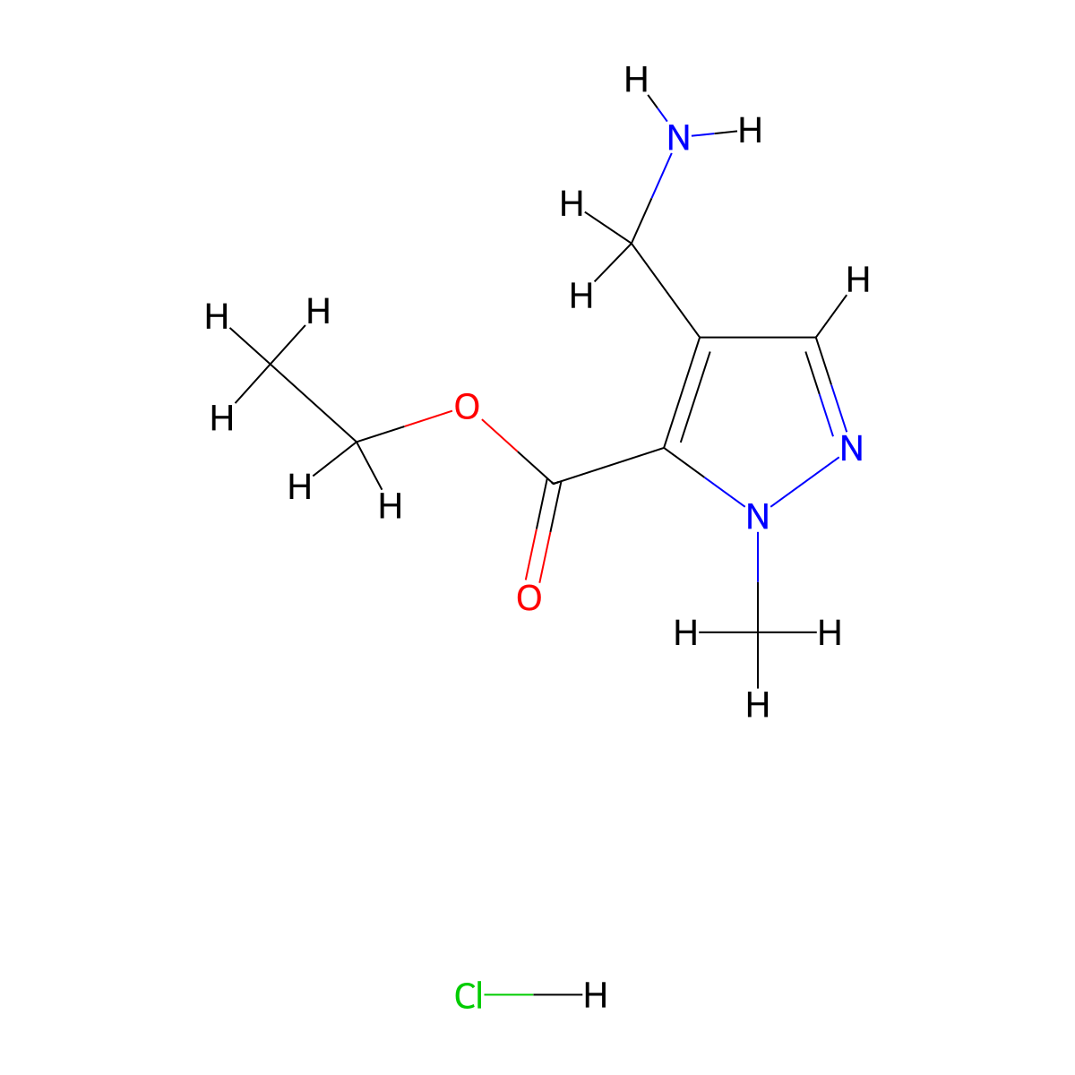 ethyl 4-(aminomethyl)-1-methyl-1H-pyrazole-5-carboxylate hydrochloride molecular structure, CAS 2839156-69-1