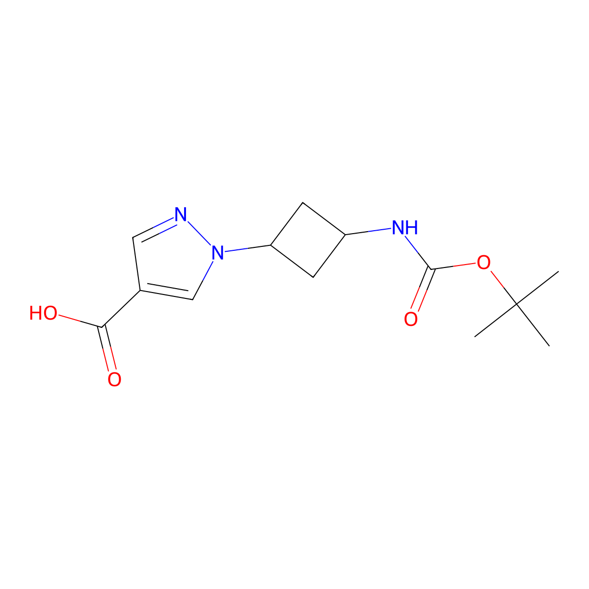 1-(3-{[(tert-butoxy)carbonyl]amino}cyclobutyl)-1H-pyrazole-4-carboxylicacid,Mixtureofdiastereomers molecular structure, CAS 2839157-04-7