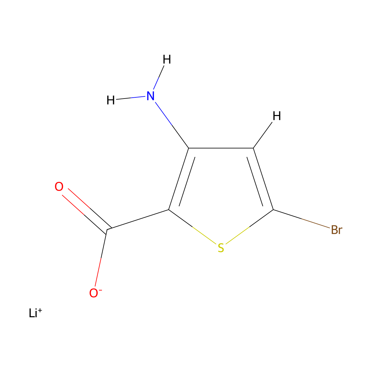 Lithium(1+)3-amino-5-bromothiophene-2-carboxylate molecular structure, CAS 2839157-12-7