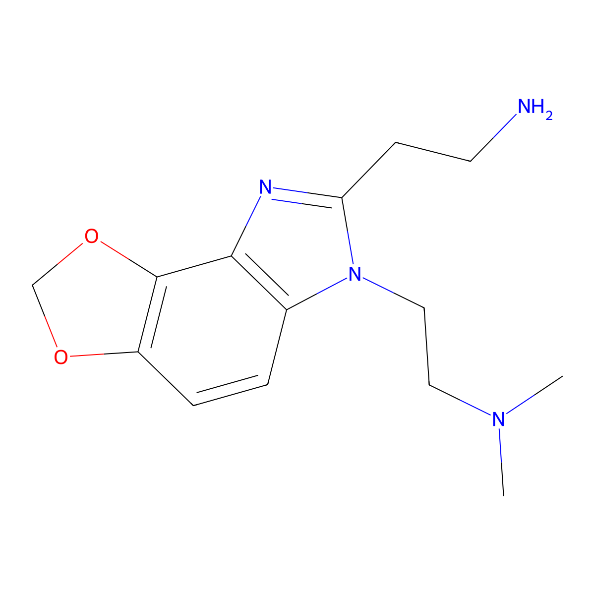 2-{10-[2-(Dimethylamino)ethyl]-3,5-dioxa-10,12-diazatricyclo[7.3.0.0,2,6]dodeca-1,6,8,11-tetraen-11-yl}ethan-1-amine molecular structure, CAS 2839157-15-0