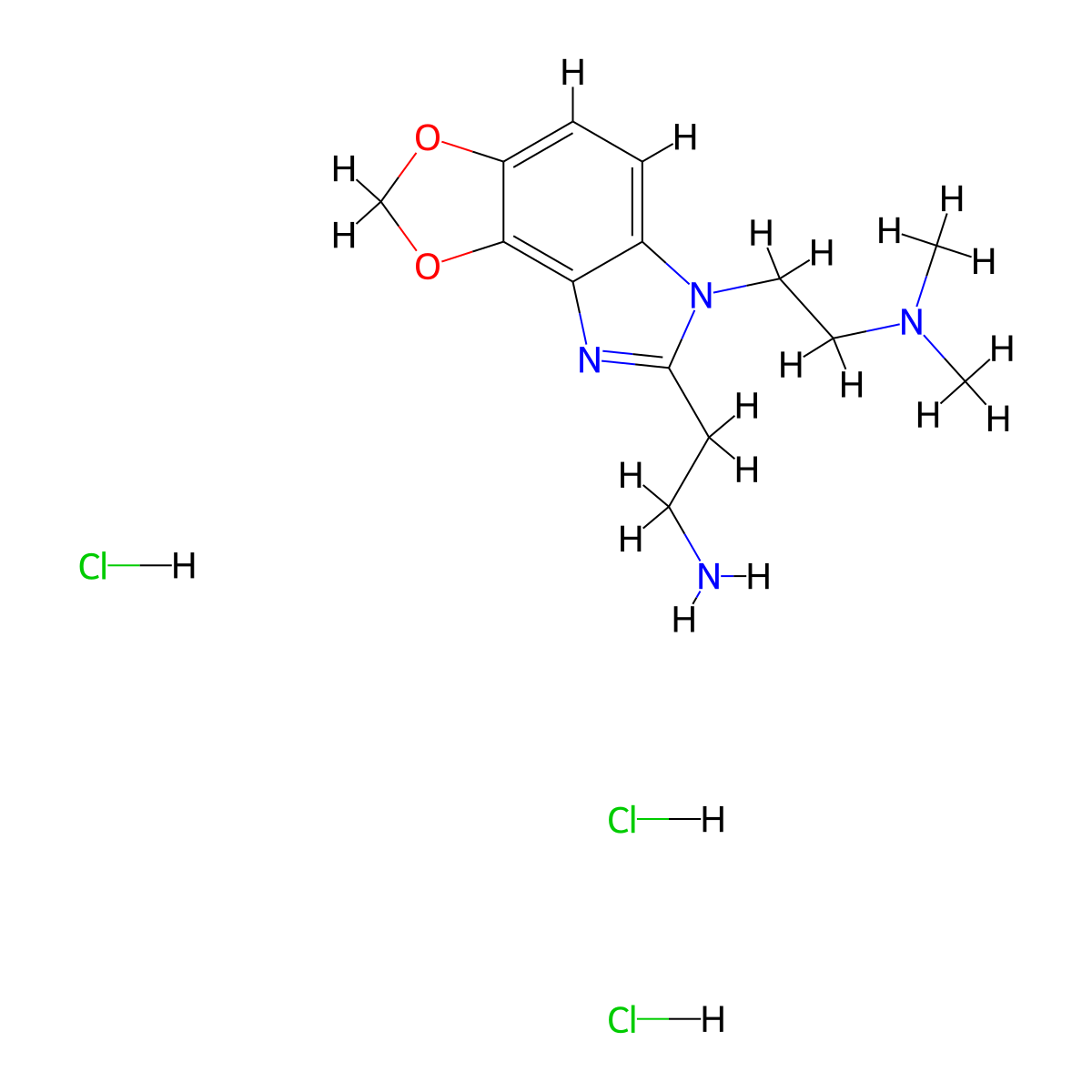 2-{10-[2-(Dimethylamino)ethyl]-3,5-dioxa-10,12-diazatricyclo[7.3.0.0,2,6]dodeca-1,6,8,11-tetraen-11-yl}ethan-1-amine trihydrochloride molecular structure, CAS 2839157-16-1